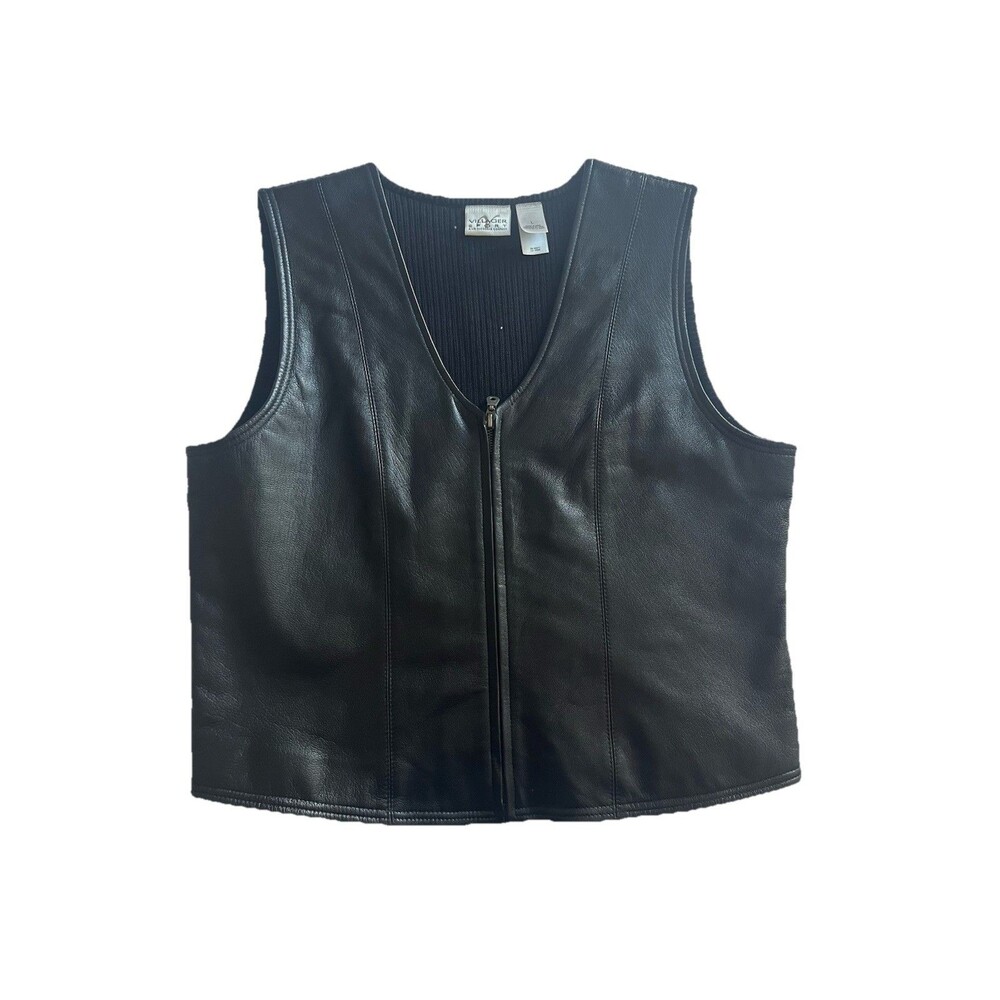 Villager Sport Leather Rib Knit Cotton Vest Size Large Black Mixed Material